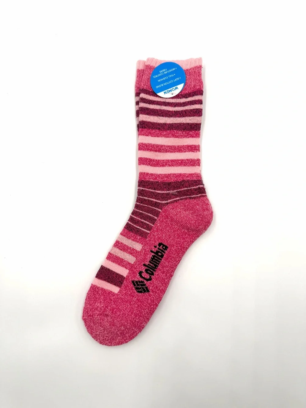 NEW Columbia Pink Striped Crew Hiking Socks Women’s Soft Cushion Cotton Blend